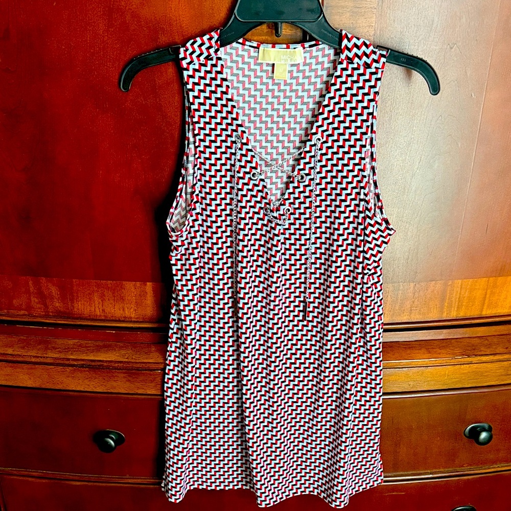 MICHAEL Michael Kors Red, Blue and Black Geometric Top